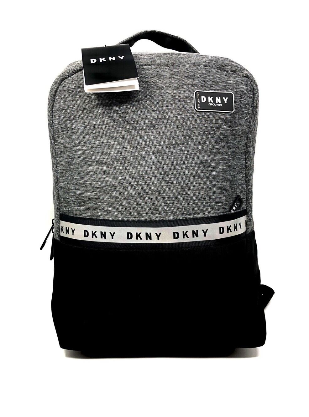 DKNY Signature Nylon Backpack Laptop Logo Unisex Circa 1989 NWT Black Grey